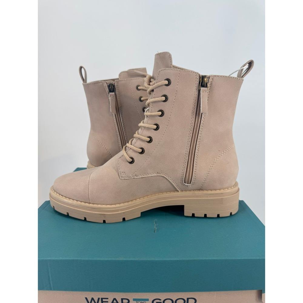 TOMS Women's‎ Alaya Nubuck Lace Up Zip Lug Combat Boots Nubuck Beige Size 9